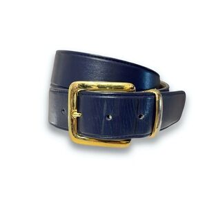 ST. JOHN Navy Leather Belt Gold Tone Buckle